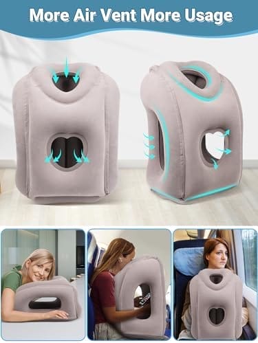 Maliton Inflatable Travel Pillow for Airplane Comfortable Sleeping to Relieve Neck and Shoulder Pain, Support Head Inflatable Pillow for Long Flights, Used for Airplanes, Cars, Trains, Office(Grey) - Image 4