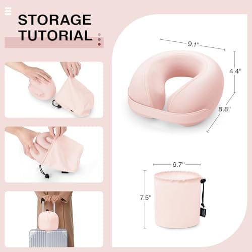 Car Pillow for Big Kids Travel Neck Pillows, Memory Foam Neck Support Travelling Pillow with Washable Cotton Pillowcases and Storage Bag, for Airplane, Train, Flight and Home Use Pink - Image 5
