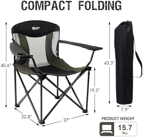 PORTAL Oversized Camping Chair Big and Tall Folding Camp Chair Portable Lawn Chairs Heavy Duty Foldable XXL Outdoor Camping Chair for Adults, Support Up to 600 lbs, Black/Grey - Image 3