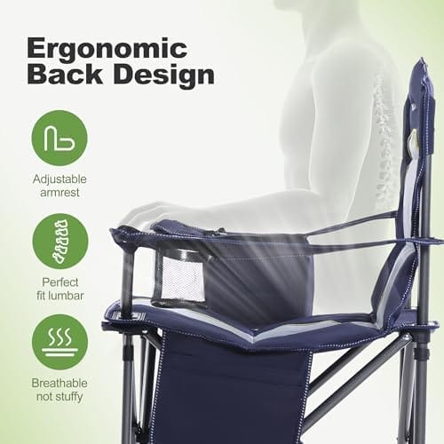 LET'S CAMP Oversized Folding Camping Chair Portable Outdoor Heavy Duty Padded Chairs Lawn Chair with Cup Holder, Storage Pocket and Cooler Bag, Supports 450LBS, for Camp, Travel, Picnic,2 Pack(Blue) - Image 8