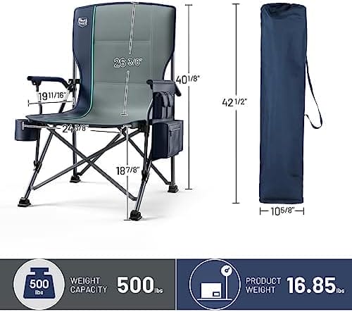 TIMBER RIDGE Oversized Folding Camping Chair High Back Heavy Duty for Adults Support up to 500lbs with Cup Holder, Side Pocket Cooler Bag - Image 3