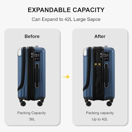 LEVEL8 Grace Carry on Luggage Airline Approved, 20 Inch Expandable Hard Sided Luggages with Spinner Wheels, Harshell Small Rolling Suitcase for Women Men with Tsa Lock, Blue - Image 6