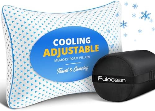 Small Cooling Shredded Memory Foam Pillow for Travel & Camping, Compressible Adjustable Gel Bed Pillow Washable Cover, Medium-Firm Contoured Support, Ideal Sleeping,Car, Airplane,Toddler, Backpacking