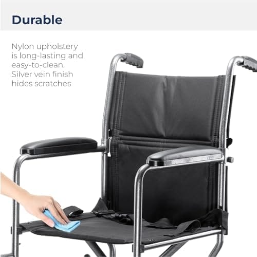 Drive Medical TR37E-SV Lightweight Folding Transport Wheelchair with Swing-Away Footrest, Silver - Image 4