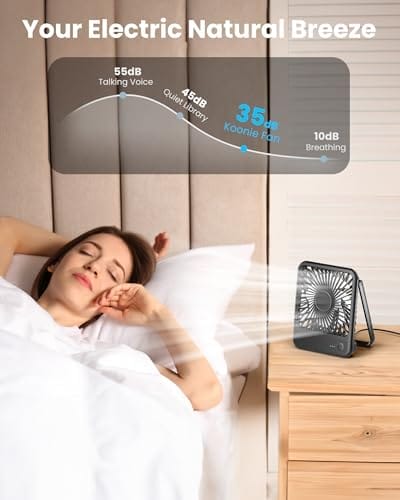 Koonie USB Desk Fan, Strong Wind Ultra Quiet Small Personal Fan with 180° Tilt Folding and 3 Speeds Adjustable, USB-C Corded Powered Mini USB Fan for Office Desktop Bedroom, NO BATTERY - Image 5