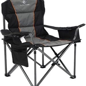 ALPHA CAMP Oversized Camping Folding Chair, Heavy Duty Support 450 LBS Steel Frame Collapsible Padded Arm Chair with Cup Holder Quad Lumbar Back, Portable for Outdoor