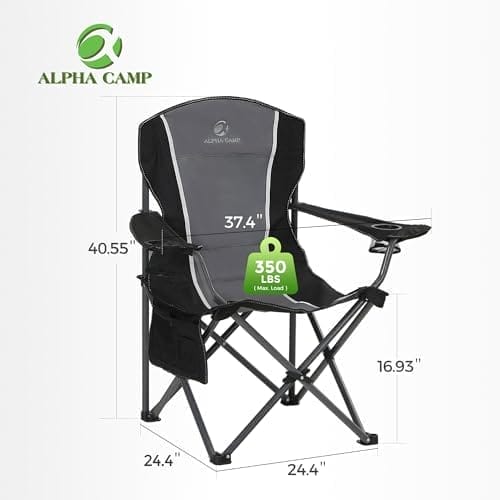 ALPHA CAMP Oversized Camping Folding Chair - Heavy Duty Steel Frame Support 350 LBS, Collapsible Padded Arm With Cup Holder, Quad Lumbar Back, Portable for Outdoor/Indoor - Image 2