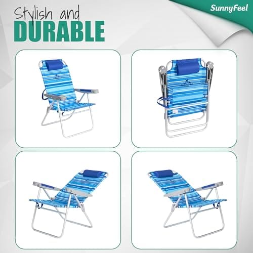 SUNNYFEEL Tall Folding Beach Chair Lightweight, Portable Sand Chair for Adults Heavy Duty 500 LBS with Cup Holders, Foldable High Camping Lawn Chairs for Camp/Outdoor/Picnic/Concert/Sports - Image 8
