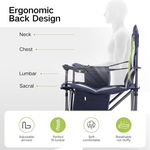 GREEN PARTY Folding Camping Chair Oversized Heavy Duty Lawn Chair with Cooler Bag, Cup Holder, Storage Pocket, Collapsible Padded Outdoor Arm Chair, Quad Lumbar - Image 9
