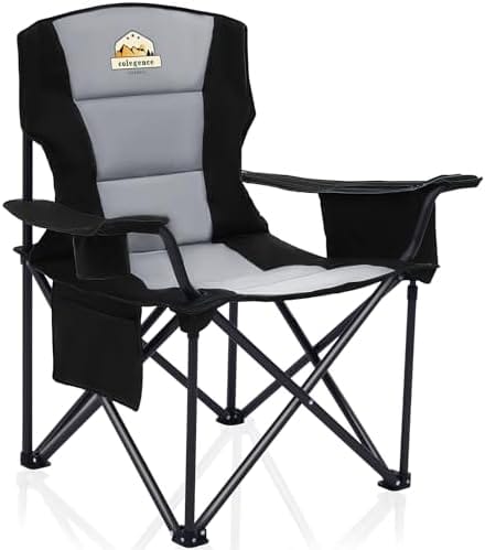 Oversized Folding Camping Chairs - 450 LBS Support Heavy Duty Camp Chair with Padded Cushion, Portable Outside Chairs with Carry Bag，Cooler, Cup Holder for Outdoor, Lawn, Sports - Black