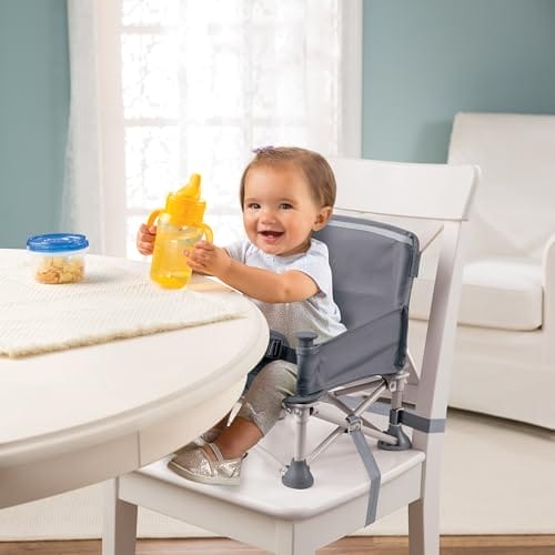 Summer by Bright Starts Pop 'N Sit Portable Booster Chair, Floor Seat, Indoor/Outdoor Use, Compact Fold, Grey, 6 Mos - 3 Yrs - Image 4