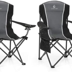 ALPHA CAMP Oversized Camping Folding Chair - Heavy Duty Steel Frame Support 350 LBS, Collapsible Padded Arm With Cup Holder, Quad Lumbar Back, Portable for Outdoor/Indoor