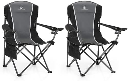 ALPHA CAMP Oversized Camping Folding Chair - Heavy Duty Steel Frame Support 350 LBS, Collapsible Padded Arm With Cup Holder, Quad Lumbar Back, Portable for Outdoor/Indoor
