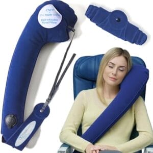 TRAVELREST Ultimate Travel Pillow & Body Pillow - Headrest, Auto, Bus, Train, Office Napping, Camping, Wheelchairs, Comfort and Support, Rolls Up, Straps to Airplane Seat & Car - Blue