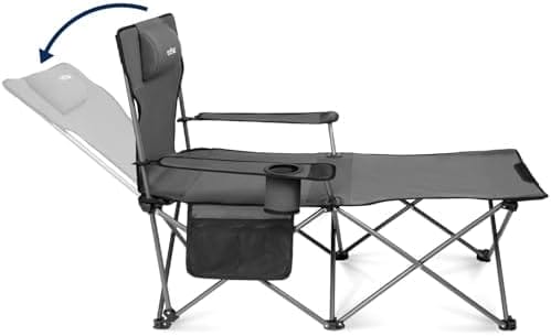 apollo walker Camping Chairs for Adults - 6 Legged Beach Chair with Foot Rest, Adjustable 90° - 130° Reclining Lounge Chair Outdoor, Folding Chairs for Outside with Detachable Pillow & Carry Bag Grey