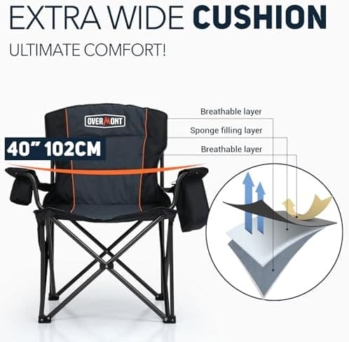 Overmont Oversized Folding Camping Chair - 450lbs Support with Padded Cushion Cooler Pockets - Heavy Duty Collapsible Chairs for Sports Garden Beach Fishing - Image 6