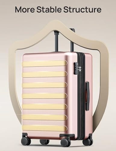 Carry On Luggage 22x14x9 Airline Approved, 20 Inch Luggage with Smooth Spinner Wheels, Expandable, Hard Shell PC Suitcase Carry-On, Lightweight Travel Luggage, TSA Approved (Pink, Rhine Max) - Image 3