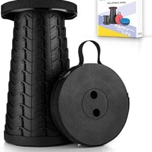 Boreeman Upgraded Folding Stool Lightweight Yet More Sturdy with Load Capacity 400lbs Portable Collapsible Stool Retractable Stool for Camping Fishing Hiking BBQ (Black)