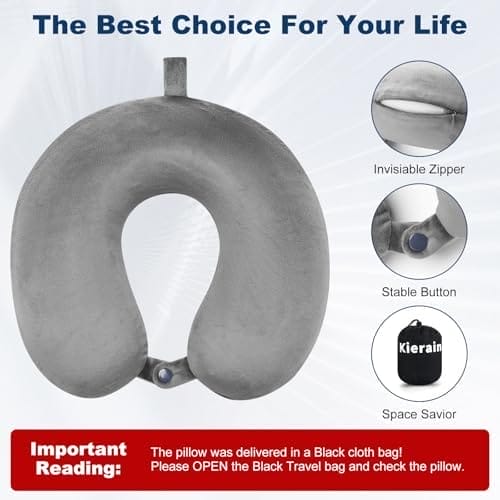 Travel Pillow 100% Pure Memory Foam Neck Pillow Airplane for Traveling,Car, Train,Napping,Traveling,Washable Cover (Grey) - Image 5