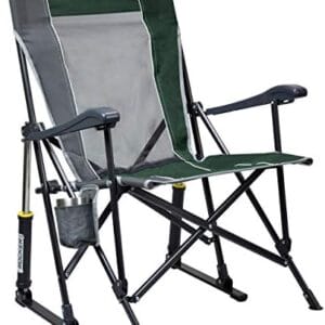 GCI OUTDOOR Roadtrip Rocker Camping Chair | Portable, Folding Rocking Chair with Solid, Durable Armrests, Drink Holder & Comfortable Extended Backrest — Hunter Green
