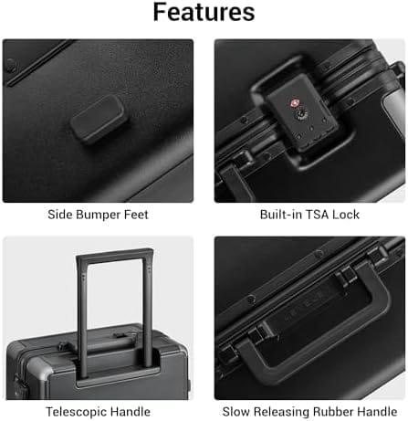LEVEL8 Zipperless Carry On Suitcase Airline Approved with Aluminum Frame, Lightweight Hard Shell Luggage with Spinner Wheels, Metal Travel Luggage with Double Tsa Locks, 20 Inch, Black - Image 8