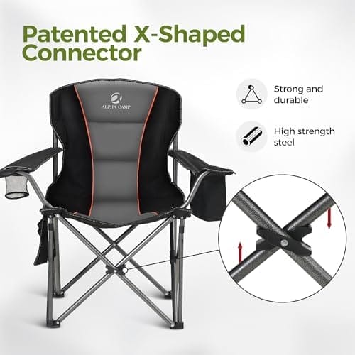 ALPHA CAMP Oversized Camping Folding Chair, Heavy Duty Support 450 LBS Steel Frame Collapsible Padded Arm Chair with Cup Holder Quad Lumbar Back, Portable for Outdoor - Image 8