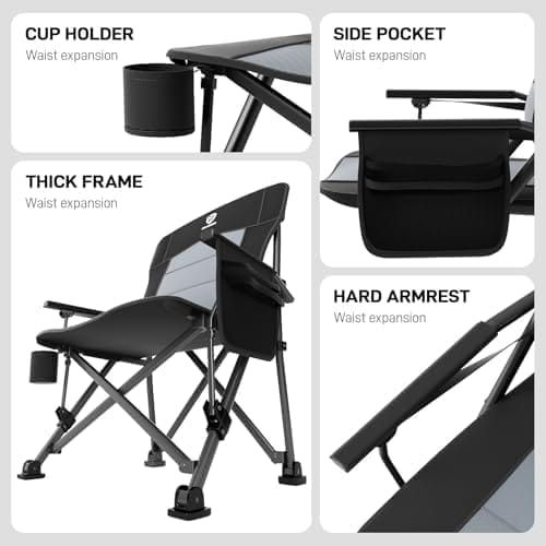 EVER ADVANCED Oversized Folding Camping Chair for Adults with Adjustable Lumbar Support, Heavy Duty Chair with Side Pockets, Portable Collapsible Quad Chair for Outside - Image 7