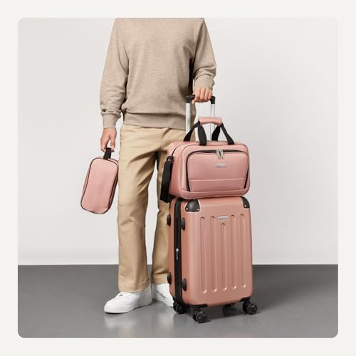 Amazon Basics 3-Piece Luggage Set, Including Carry-On Luggage (22" Expandable Hardside Suitcase With 8 Spinner Wheels), 15" Tote Bag, and 10" Compact Travel Bag, Rose Gold - Image 3