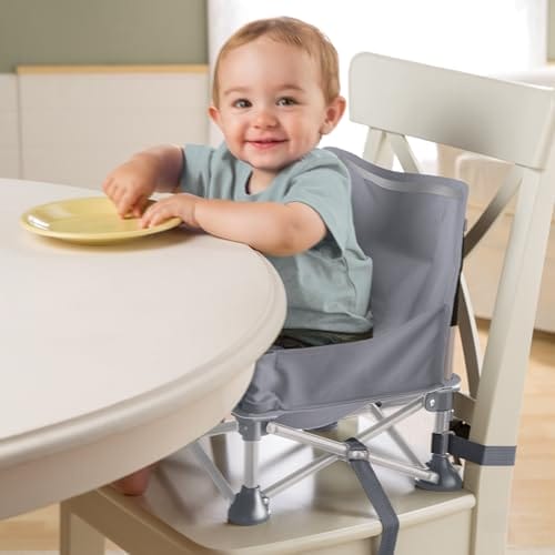 Summer by Bright Starts Pop 'N Sit Portable Booster Chair, Floor Seat, Indoor/Outdoor Use, Compact Fold, Grey, 6 Mos - 3 Yrs - Image 2