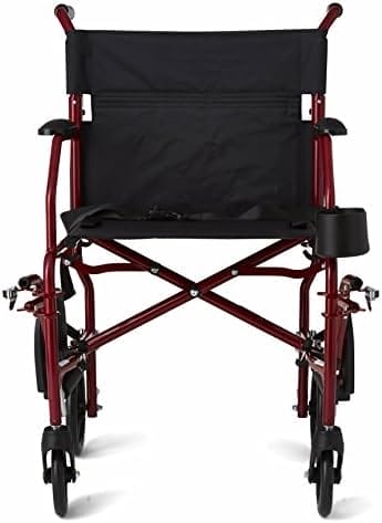Medline Ultra Lightweight Transport Wheelchair for Adults, Foldable, 19-Inch Seat Width, Red Frame, Black Upholstery - Image 7