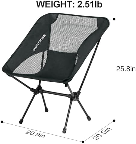 CAMEL CROWN Portable Camping Chair Lightweight Compact Folding Chair Mesh for Outdoor Camp Travel Beach Picnic Festival Hiking Backpacking Black - Image 3
