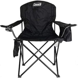 Coleman Portable Quad Camp Chair with 4-Can Cooler, Cushioned Seat & Back with Side Pockets & Cup Holder, Carry Bag Included