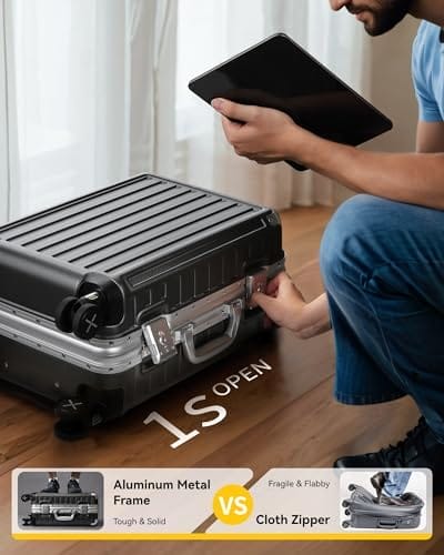 LUGGEX Zipperless Luggage with Spinner Wheels, Polycarbonate Aluminum Hard Shell Suitcase, Carry On 20 Inch, Charcoal Metallic - Image 2