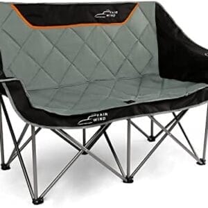 FAIR WIND Oversized Fully Padded Camping Chair Folding Loveseat Camping Couch Double Duo Chair Heavy Duty Quad Fold Arm Chair with Cup Hold - Supports 650 LBS Black