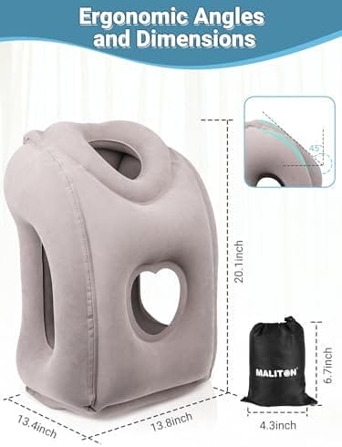 Maliton Inflatable Travel Pillow for Airplane Comfortable Sleeping to Relieve Neck and Shoulder Pain, Support Head Inflatable Pillow for Long Flights, Used for Airplanes, Cars, Trains, Office(Grey) - Image 6