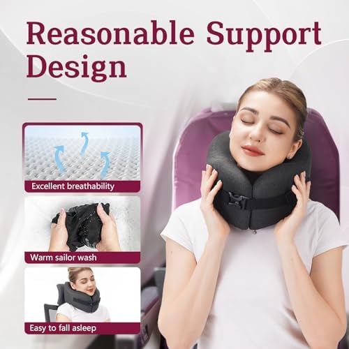 Travel Pillow Vac Compressed Memory Foam Neck Pillow Airplane,Soft and Compatible,Neck Support,Washable,Airplanes Travel Essentials Accessories for Office,Flight,Cars Breaks Sleeping(Black) - Image 6