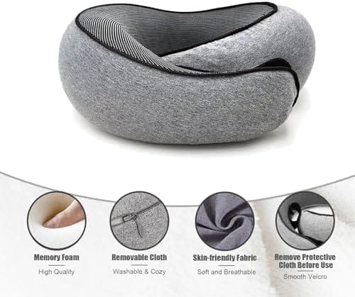 RURING Travel Pillows for Airplanes, Travel Neck Pillow Travel Pillow, Neck Pillow Airplane Memory Foam 360 Degree Support Stowable Pillows for Airplanes Offices and Cars (Dark Gray) - Image 4