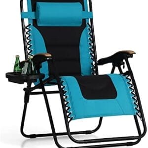 PHI VILLA XXL Oversized Padded Zero Gravity Chair, Foldable Patio Recliner, 30" Wide Seat Anti Gravity Lounger with Cup Holder, Support 400 LBS (Aqua)