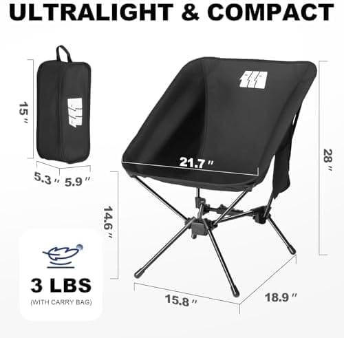 Lightweight Camping Chair, Portable Camping Chair with Carry Bag for Adults, Low Back Folding Compact Outdoor Chair for Backpacking, Hiking, Beach Garden, Picnic, and Travel (Black) - Image 3