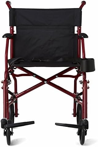 Medline Ultra Lightweight Transport Wheelchair for Adults, Foldable, 19-Inch Seat Width, Red Frame, Black Upholstery - Image 6