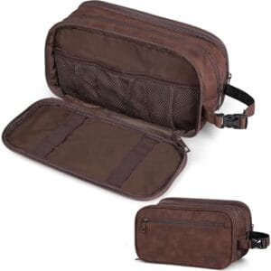 PAVILIA Toiletry Bag for Men, Travel Toiletries Bag | Water-resistant Dopp Kit, PU Leather Shaving Pouch Organizer for Accessories, Cosmetic, Hygiene, Grooming Essentials (Black)