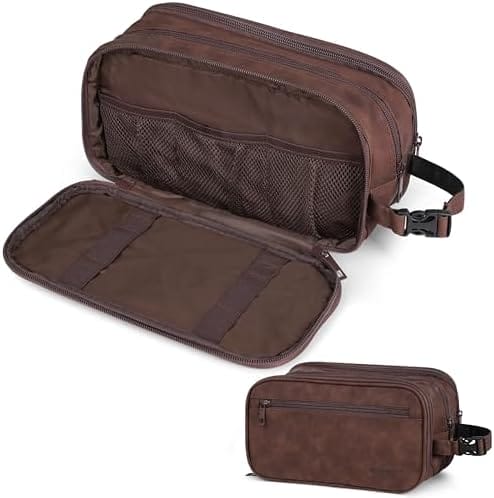 PAVILIA Toiletry Bag for Men, Travel Toiletries Bag | Water-resistant Dopp Kit, PU Leather Shaving Pouch Organizer for Accessories, Cosmetic, Hygiene, Grooming Essentials (Black)