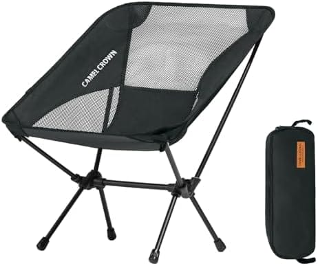 CAMEL CROWN Portable Camping Chair Lightweight Compact Folding Chair Mesh for Outdoor Camp Travel Beach Picnic Festival Hiking Backpacking Black