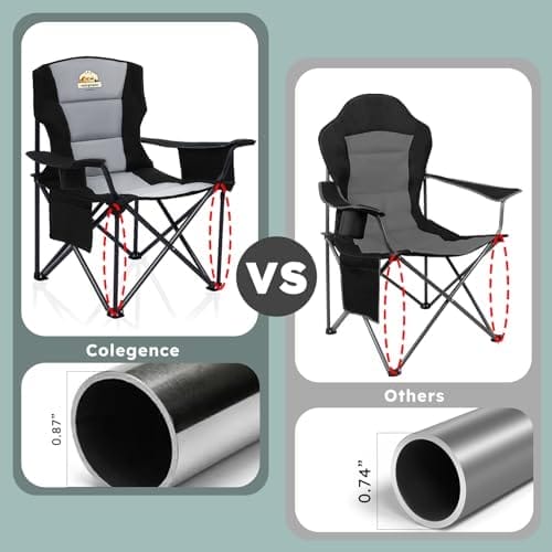 Oversized Folding Camping Chairs - 450 LBS Support Heavy Duty Camp Chair with Padded Cushion, Portable Outside Chairs with Carry Bag，Cooler, Cup Holder for Outdoor, Lawn, Sports - Black - Image 6