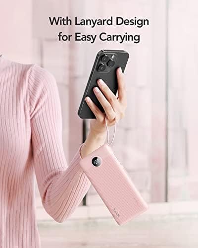 VRURC Portable Charger Power Bank, 10000mAh Travel Essentials Battery Pack, 5 Outputs 2 Inputs Slim Charging Bank Built-in Cables Cords Wires Compatible with iPhone,Samsung,Android-Pink(1 Pack) - Image 7