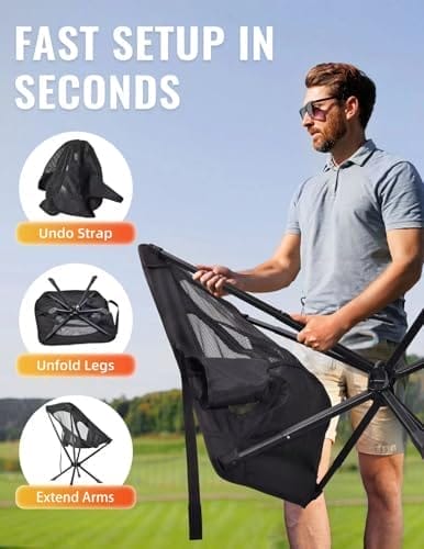 Portable Chairs for Adults Foldable, Fast Setup, Lightweight & Small Folding Chair with Cup Holder, Side Pocket and Carry Bag - Support 350 LBS - Image 2