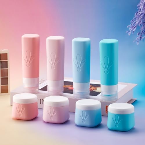 INSFIT 8 Pack Silicone Travel Bottles & Cream Jars with Toiletry Bag, 3oz Leakproof Containers & 2oz Jars with Waterproof Labels, BPA-Free Squeezable Toiletries Set for Shampoo, Lotion, Cosmetics - Image 6
