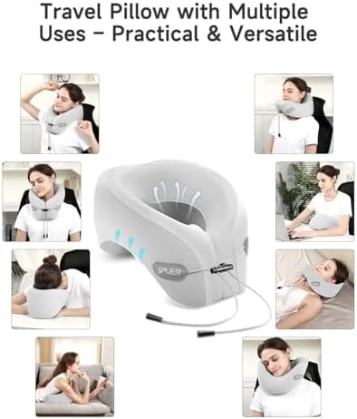 Memory Foam Neck Pillow for Traveling – Travel Pillow for Airplane, Long Flights, Cars, Office, Airplane Pillow with Eye Mask, Earplugs & Storage Bag (Gray) - Image 3