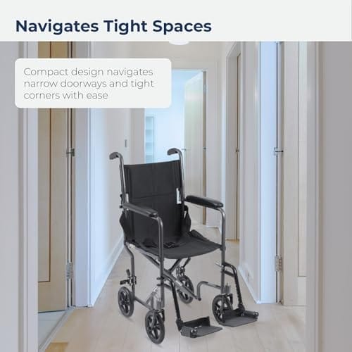 Drive Medical TR37E-SV Lightweight Folding Transport Wheelchair with Swing-Away Footrest, Silver - Image 3