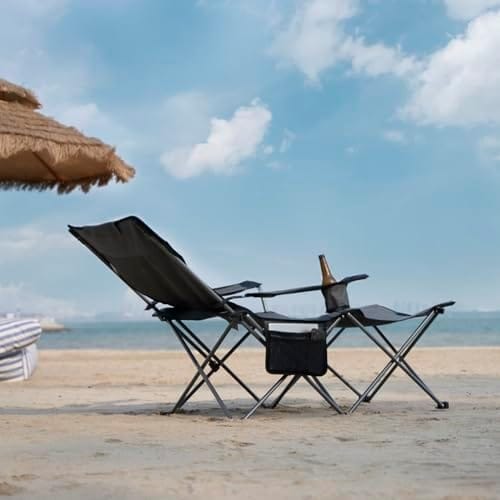 apollo walker Camping Chairs for Adults - 6 Legged Beach Chair with Foot Rest, Adjustable 90° - 130° Reclining Lounge Chair Outdoor, Folding Chairs for Outside with Detachable Pillow & Carry Bag Grey - Image 2